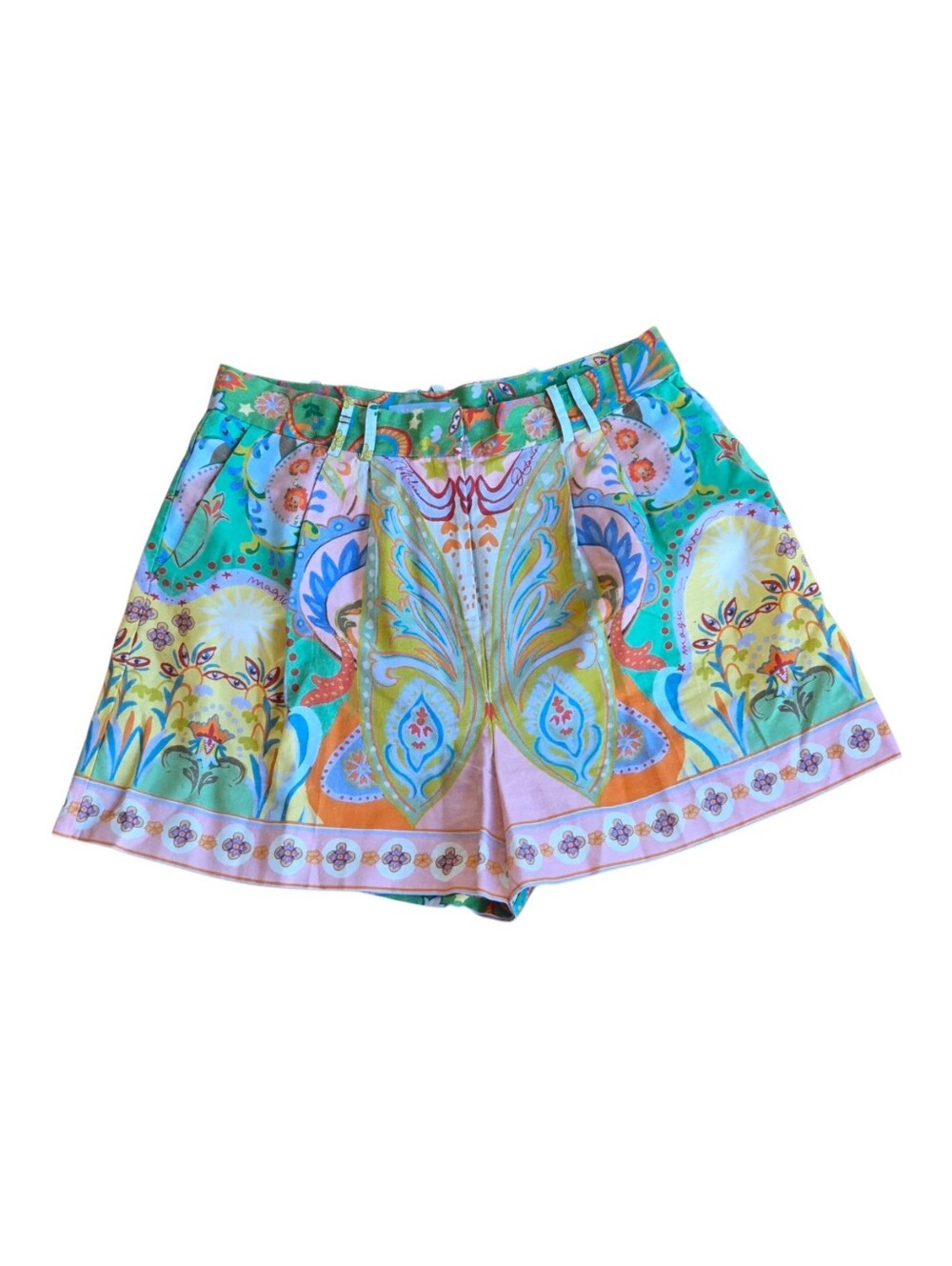 Antonio Melani Printed Linen Shorts Pleated Colorful Paisley High Waist size 10